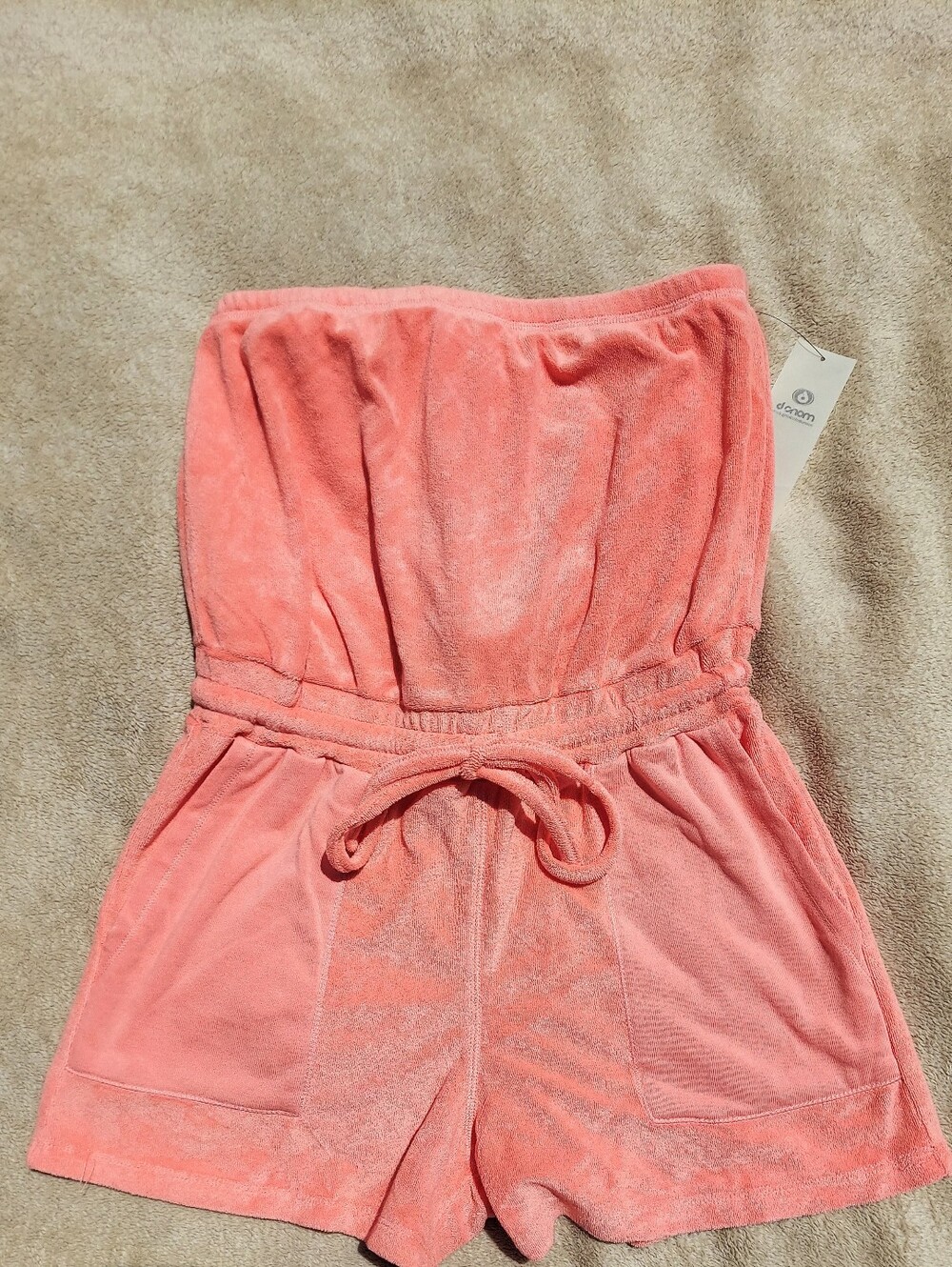 Mono B Coral Terry Strapless Romper Womens Size Smalk NWT Y2K Barbie Resortwear - Picture 1 of 7